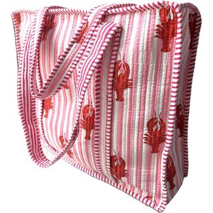 Sac fourre-tout matelassé en coton Cotsiler style bohème, grand sac à bandoulière rayé imprimé homard, léger, pour la plage et les voyages - Product Image 6