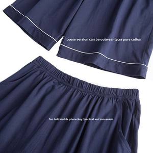 Pur coton pyjamas hommes été mince demi-longueur pantalon décontracté maison vêtements lâche jeunes et d'âge moyen sommeil grand pantalon - Product Image 4