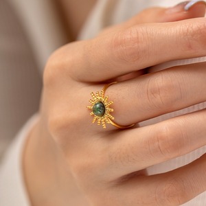 Sun Shaped Open <b>Ring</b> With African <b>Turquoise</b> Bezel Setting Women's Fashion Jewelry Gift - Product Image 3