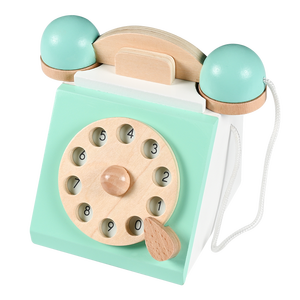 Téléphone en bois cyan, imitation antique, simulateur interactif, jouet éducatif de jeu de rôle pour enfants unisexes de 0 à 13 ans, 12x12x13CM - Product Image 1