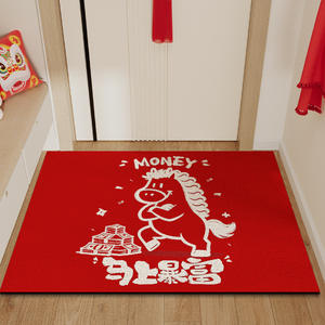Paillasson rectangulaire antidérapant pour intérieur, motif Cheval Rouge 'Slow Down', pour entrée, thème Festival du Nouvel An Chinois, avec texte et design de dessin animé - Product Image 2