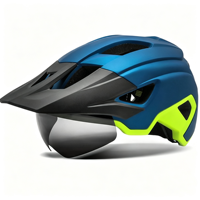 Casque de vélo CE EN1078 unisexe adulte bleu-vert, léger, ventilé, VTT, visière détachable, feu arrière LED, pour trajets quotidiens et tout-terrain