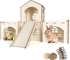 애완동물용 3 씹이 장난감 & 계단이 있는 목조 맞춤형 다기능 토끼 집 판매