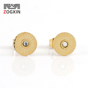 Fashion Stud Earrings Gold Steel Color Titanium Steel Geometric Star Design Round Line Minimalist European American Style - Product Image 2