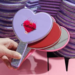 Heart Shape <b>Makeup</b> Mirror With Rhinestone Wholesale Purple Red Pink Handheld Cosmetic Private Label Small Hand Mirrors - Product Image 6