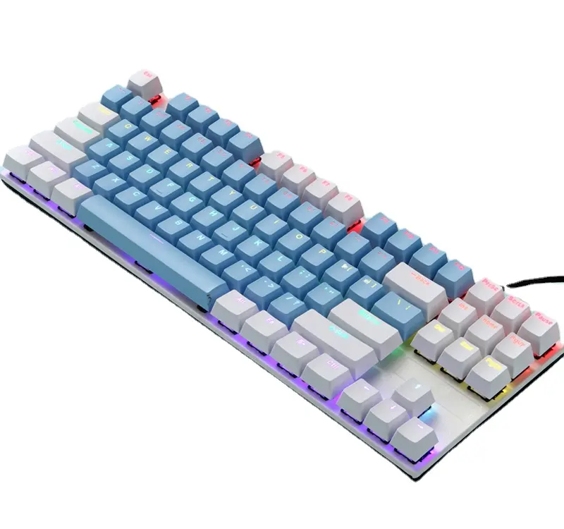 Blue white 87 Keys USB Wired High Quality Gaming Mechanical Keyboard With Rgb Rainbow Backlight