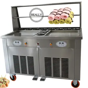 OEM Double Pan Fry Rolled Ice Cream Maker High Quality Commercial Thailand Rolled Fried Ice Cream Machine