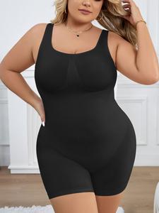 Combinaison gainante côtelée grande taille à col carré et dos en U, effet ventre plat et lifting des fesses, jambe courte, marque privée, vente en gros, OEM ODM Fajas - Product Image 5