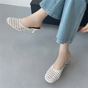 2025 New Style High Quality Women's <b>Toe</b> <b>Heel</b> Mesh Sandals Hollow Woven Sexy Slip-On Slippers for Spring Season - Product Image 6