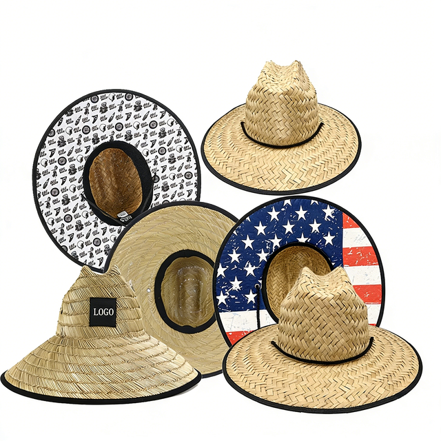 Wholesale Custom Flat Brim Foldable Straw Casual Panama Cowboy Hat Vintage Western Toquilla Black Lifeguard Beach Hat Men Kids