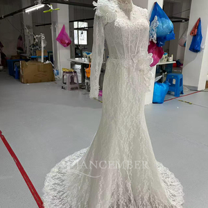 Vestido de Novia de Lujo Lscm91 Color Marfil, Mangas Largas con Ilusión de Transparencia, Apliques de Encaje Floral, Vestido de Novia Sirena con Cuentas, Jancember - Product Image 5
