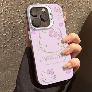 เคสโทรศัพท์ลายเฮลโลคิตตี้สีชมพูน่ารักสำหรับ iPhone 16 15 PRO MAX 14 13 12เคสหลังแข็งสไตล์การ์ตูนมีกล้องขนาดใหญ่ - Product Image 1