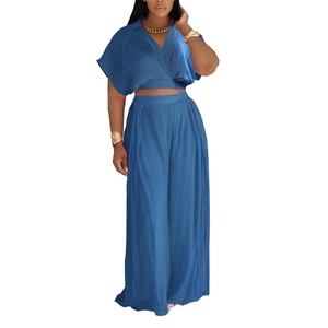 Women's Casual Vacation Style Lapel Short Top High Waisted Wide Leg <b>Pants</b> 2 Piece Set Fashion - Product Image 6