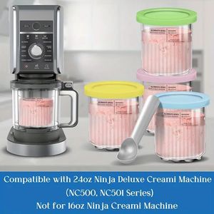 Contenants de stockage de crème glacée en plastique de 24 oz avec couvercles, compatibles avec les séries Ninja CREAMi NC500 NC501 Deluxe, durables, réutilisables, pour congélateur - Product Image 3