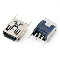 Conector MINI USB de 4 Pines Tipo B, Contactos de Cobre Chapados en Oro, Material PBT, Montaje en PCB SMT, Mini Hembra Completamente Integrada