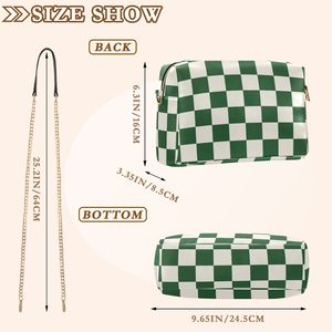Green Checkered Print Womens Leather Crossbody bag Shoulder Bags with Chain Strap <b>Small</b> <b>Purse</b> Trendy for Spring Outdoor Party - Product Image 3
