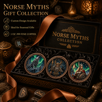 Pièces de monnaie personnalisées en cuivre fin .999 de 1 oz sur le thème de la mythologie viking nordique : Odin Père des Peuples, Thor, Valkyrie – Jetons commémoratifs de défi et souvenirs