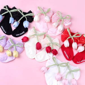 Calcetines de punto exclusivos transfronterizos <span class=keywords><strong>para</strong></span> bebés y niños, diseño de princesa a media pantorrilla con decoración de lazo de flor tridimensional - Product Image 4