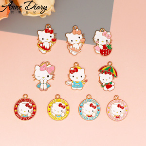 Mignon chat KT fraise pour accessoires de téléphone DIY en alliage, pendentif goutte d'huile, collier, décoration de sac - Product Image 2