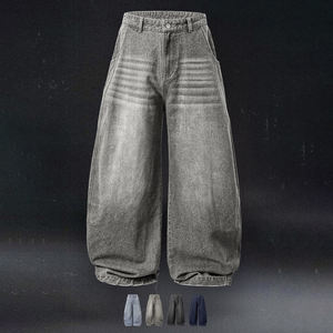 Grosir pria kasual baru longgar pisau bengkok Jeans Logo kustom dicuci Denim bernapas untuk musim semi musim panas musim gugur - Product Image 5