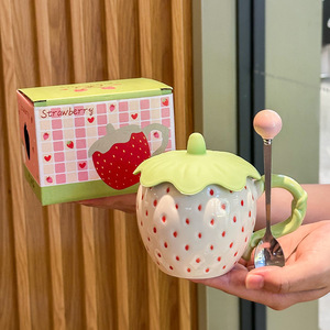 Taza de Cerámica con Diseño Creativo de Fresa, para <span class=keywords><strong>el</strong></span> Hogar, Desayuno, Leche, Jugo, Café - Product Image 6