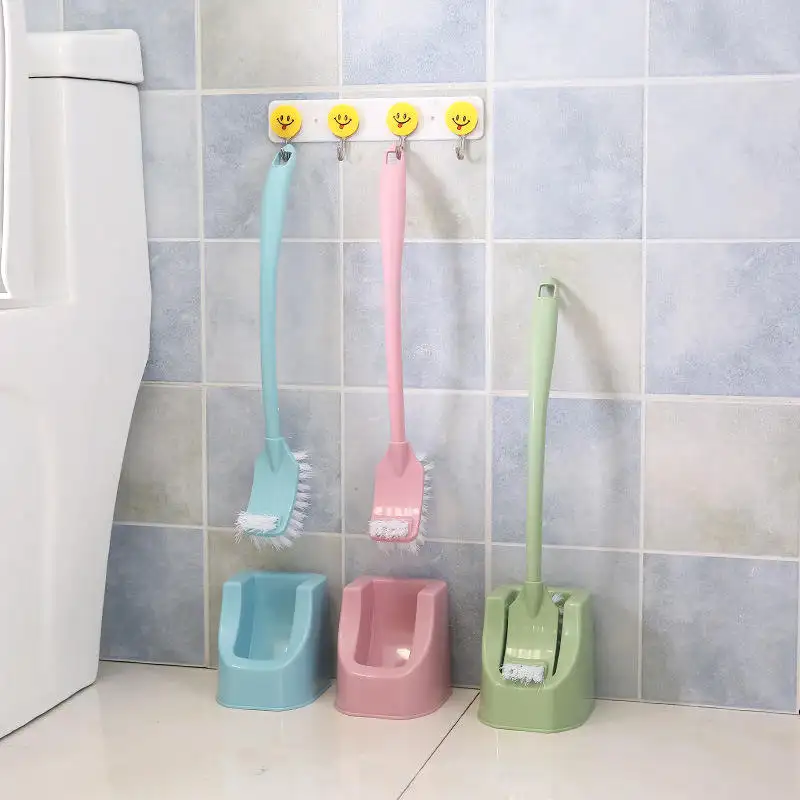 Escova de banheiro de cabo longo, suporte de plástico para escovas limpas, com cabeça dispensadora de sabão, ideal para banheiro, ideal para uso em ambientes de lavagem