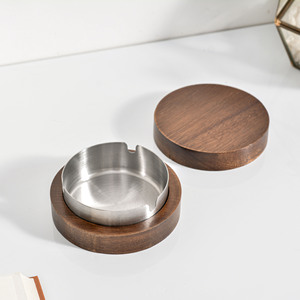 Cendrier en bois avec couvercle, insert en acier inoxydable de 9,8 cm, portable pour voiture, maison, bureau - Product Image 1