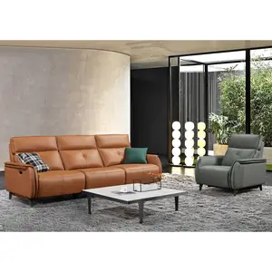 Phòng khách hiện đại màu nâu da cắt 1 2 3 sofa cổ điển đặt recliners