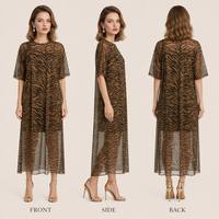 Robe longue respirante en maille à col rond et manches courtes imprimé tigre pour femme, idéale pour les vacances d'été – Approvisionnement OEM mondial