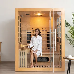 Sauna combiné infrarouge et vapeur pour 4 personnes finlandais en bois d'intérieur de haute qualité