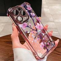 Coque de téléphone transparente rose floral électroplaquée personnalisée pour iPhone 17 16 Pro Max, design luxueux et féminin en TPU, anti-jaunissement