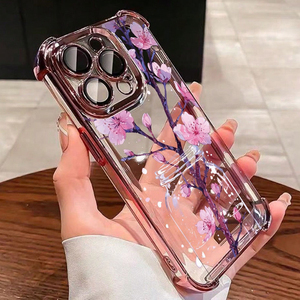 Coque <span class=keywords><strong>de</strong></span> <span class=keywords><strong>téléphone</strong></span> transparente <span class=keywords><strong>rose</strong></span> floral électroplaquée personnalisée pour iPhone 17 16 Pro Max, design luxueux et féminin en TPU, anti-jaunissement - Product Image 2