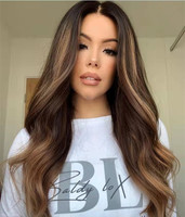 Wig Eropa Gaya Tanpa Lem Ombre Warna Coklat Gelombang Besar Penuh Virgin Rambut Manusia Transparan Renda Wig Depan