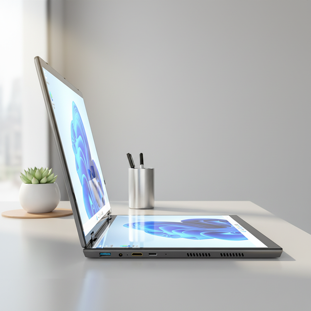 New 14-inch + 14-inch Intel N100 Quad-core 8GB Memory 256GB SSD Win 11 and Featuring Dual Screens Made of Metal Material Laptops