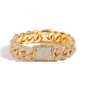 Pulsera de Zirconia Estilo Hip Hop Europeo y Americano, Cadena Cubana de Burbujas de Nariz de Cerdo de 15mm, Tres en Uno, Joyería para Hombre, Venta al por Mayor - Product Image 5