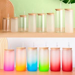 Bocaux en verre transparent ou givré personnalisables avec logo par sublimation, 12oz, 16oz, 20oz, pour DIY, avec couvercle en bambou et paille - Product Image 6