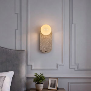 Applique murale LED style nordique en travertin blanc chaud, éclairage décoratif pour chambre à coucher et chevet, vente directe usine - Product Image 1