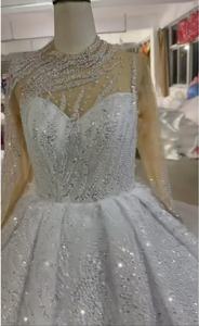 Venta al por mayor África vestido de novia vestido de baile totalmente con cuentas de encaje de manga larga personalizado Catedral tren brillo princesa vestido de novia 2025 - Product Image 4