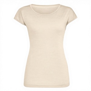 Camiseta de Manga Corta de Lana Merino con Cuello Redondo para Mujer, al por Mayor, de Alta Calidad, OEM, Color Dorado - Product Image 2