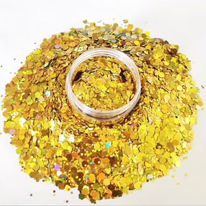 <span class=keywords><strong>Glitter</strong></span> Esagonale <span class=keywords><strong>Oro</strong></span> 3mm in PET Ecologico da 1kg per Unghie e Bicchieri - Ingrosso Fabbrica Cosmetici Bellezza Natale - Product Image 3