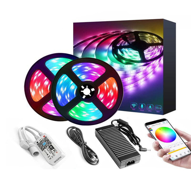 Indoor Lighting 32.8ft RGB 5050Smart Led Light Strip With 24Key Remote Controller Adapter WIFI App Waterproof IP65 RGBW Digital