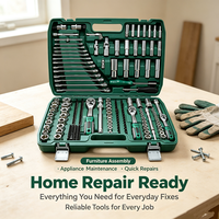Ensemble d'outils à douilles de 216 pièces, boîte en plastique verte, kit d'outils manuels pour la réparation automobile, la réparation domestique, boîte à outils combinée pour mécanicien