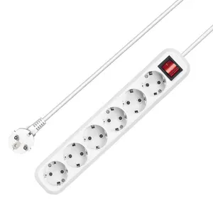 German Power Strip white 6 Outlet European with red switch Custom 3m Long hot selling cheap extension cable socket