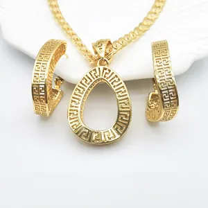 Brasil Perhiasan Berlapis Emas 18K Anting-Anting Menjuntai Lingkar Kuningan Set Dubai Hadiah Wanita Pernikahan Afrika Set Perhiasan Pengantin