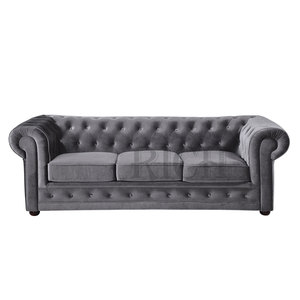 Kéo Nút Chesterfield Sofa 3 Chỗ Vải Chesterfield Tufted Sofa Nội Thất Bộ Bạc Xám Nhung Sofa Couch Phòng Khách - Product Image 1