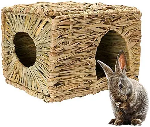 Kingtale piccoli animali pieghevole giocattolo erba paglia casa per conigli capanna naturale Solid Pet Houses & Furniture