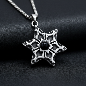Collier Pendentif Étoile de David en Acier Inoxydable Personnalisé, Charme Onyx Noir Rétro Gothique Hip Hop, Bijou Amulette, Cadeau Homme Occulte - Product Image 1
