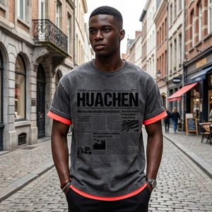 T-shirt vintage délavé à l'acide, épais, double couche, imprimé journal, streetwear <span class=keywords><strong>de</strong></span> luxe, personnalisable, marque privée 0EM - Product Image 3