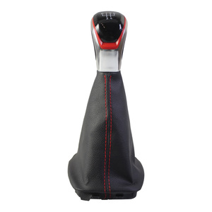 Car Gear <b>Knob</b> Leather <b>Shift</b> Cover For Skoda Fabia Mk1 00-08 5 6 Speed Manual Transmission Red Stitching - Product Image 3