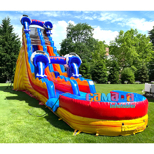 Buiten 20ft Blauwe Waterglijbaan Inflat <span class=keywords><strong>2</strong></span> Lane Volwassen Commerciële Opblaasbare Pvc Water Zijkanten Opblaasbare Waterglijbaan Met Zwembad - Product Image 2